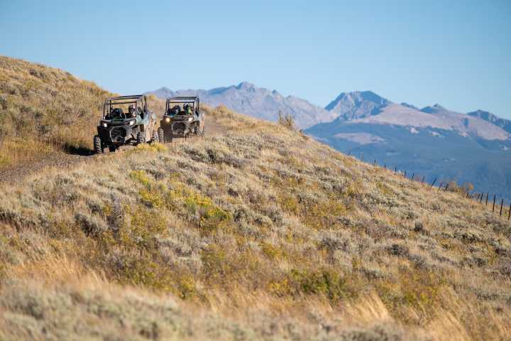 a field with a mountain in the background