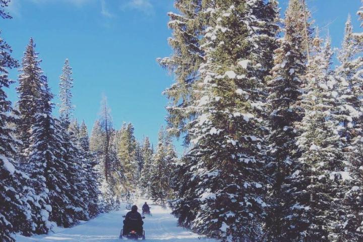 a man riding skis down a snow covered slope