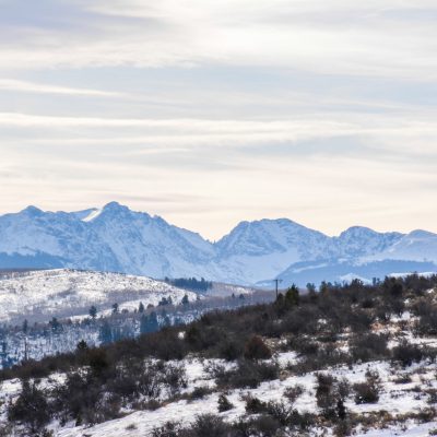 a view of a snow covered mountain