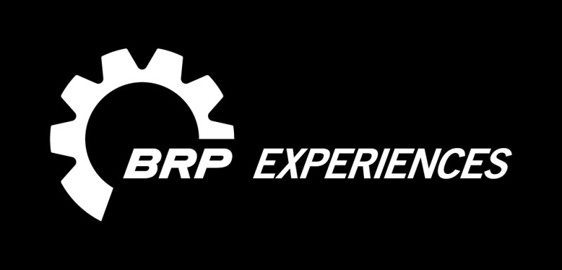 BRP Experiences logo with a gear symbol on a black background.